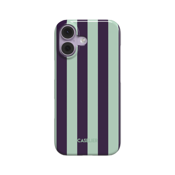 Bold vertical stripes in deep purple and soft mint green on a glossy phone case by Caselier - snap case, front view | Caselier