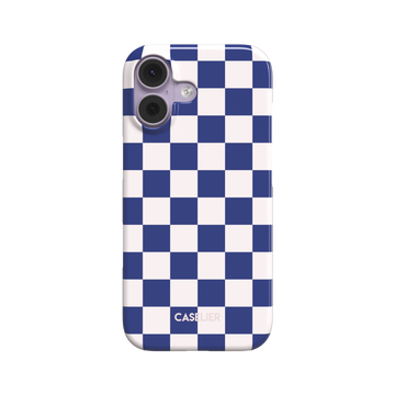 Bold blue and white checkerboard pattern phone case with high-contrast square grid, glossy finish, phone case by Caselier - snap case, front view | Caselier