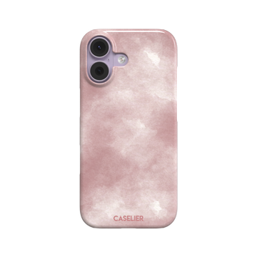 Pink soft rose watercolor phone case with hazy white cloud diffusions on blush background, phone case by Caselier — snap case, front view