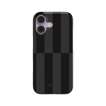 Shifted Stripes, offset black and charcoal vertical stripes in shifted blocks, snap case, front view, phone case by Caselier