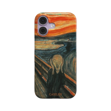 The Scream - Edvard Munch, swirling orange sky over a screaming figure on a bridge, snap case, front view, phone case by Caselier