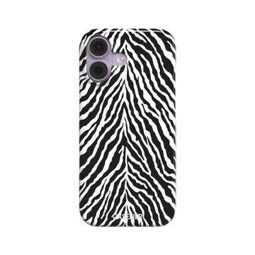 Black and white zebra stripe phone case with symmetrical radiating pattern, phone case by Caselier — snap case, front view