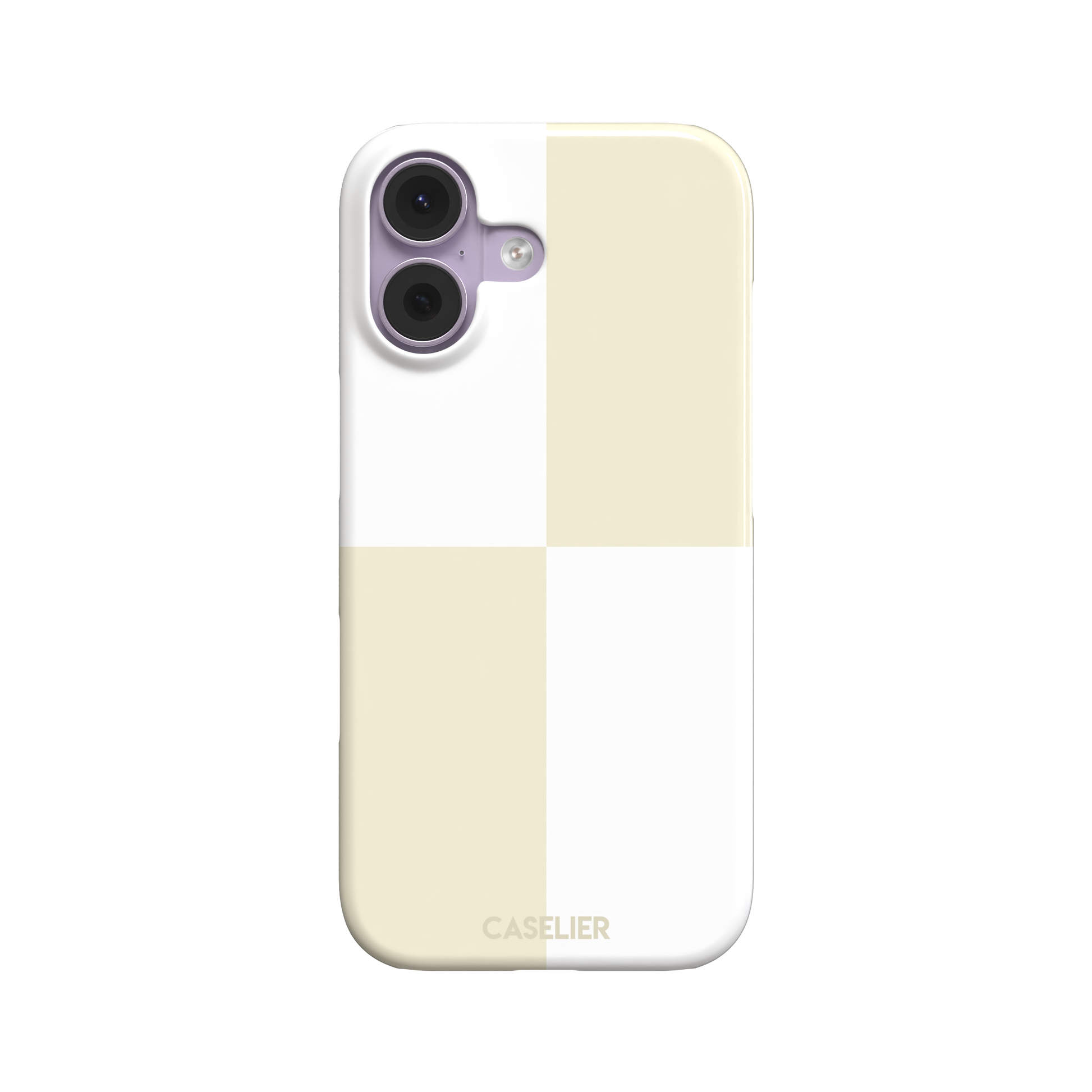 2x2 checkered phone case in soft cream and white with four large minimal squares, phone case by Caselier — snap case, front view