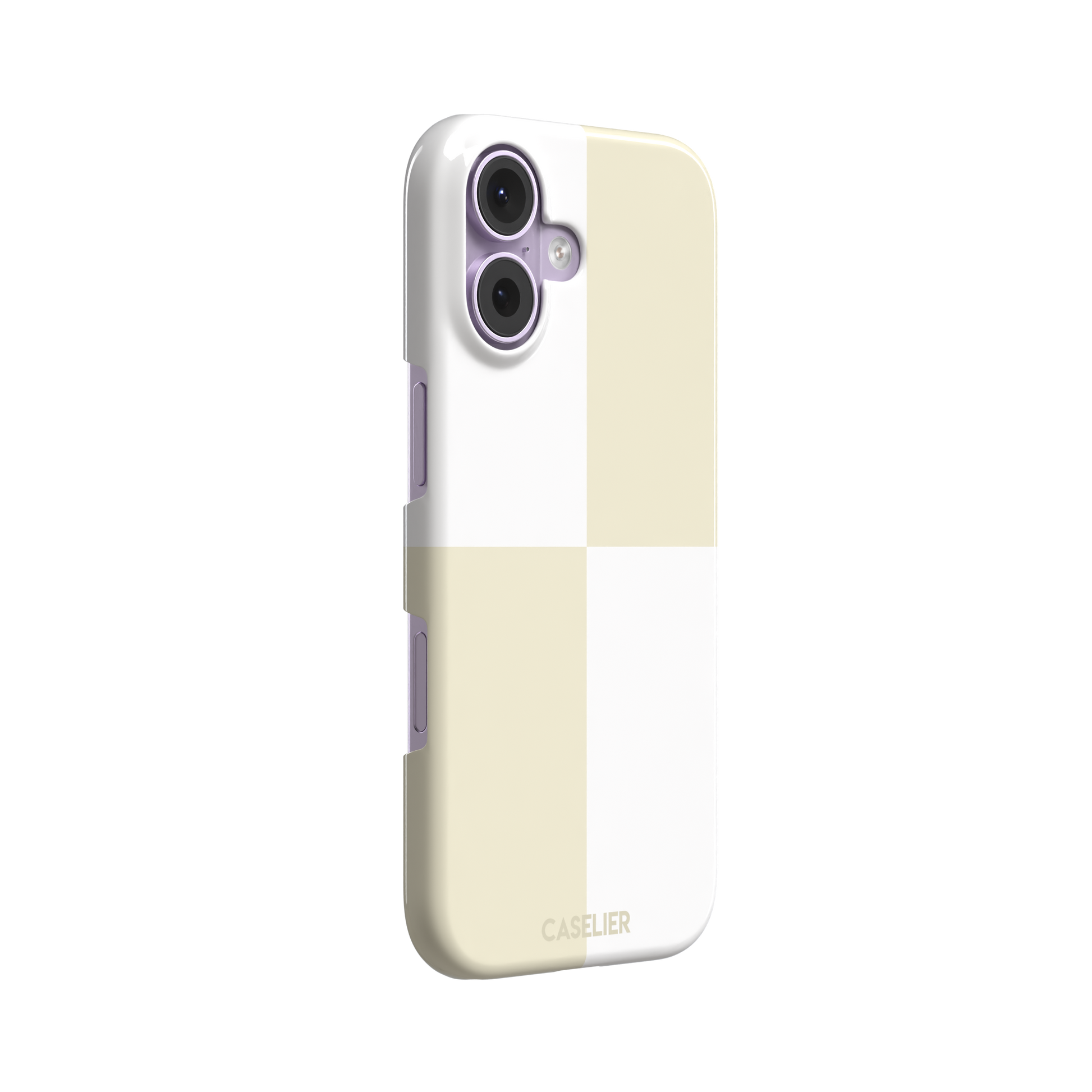 2x2 checkered phone case in soft cream and white with four large minimal squares, phone case by Caselier — snap case, left view
