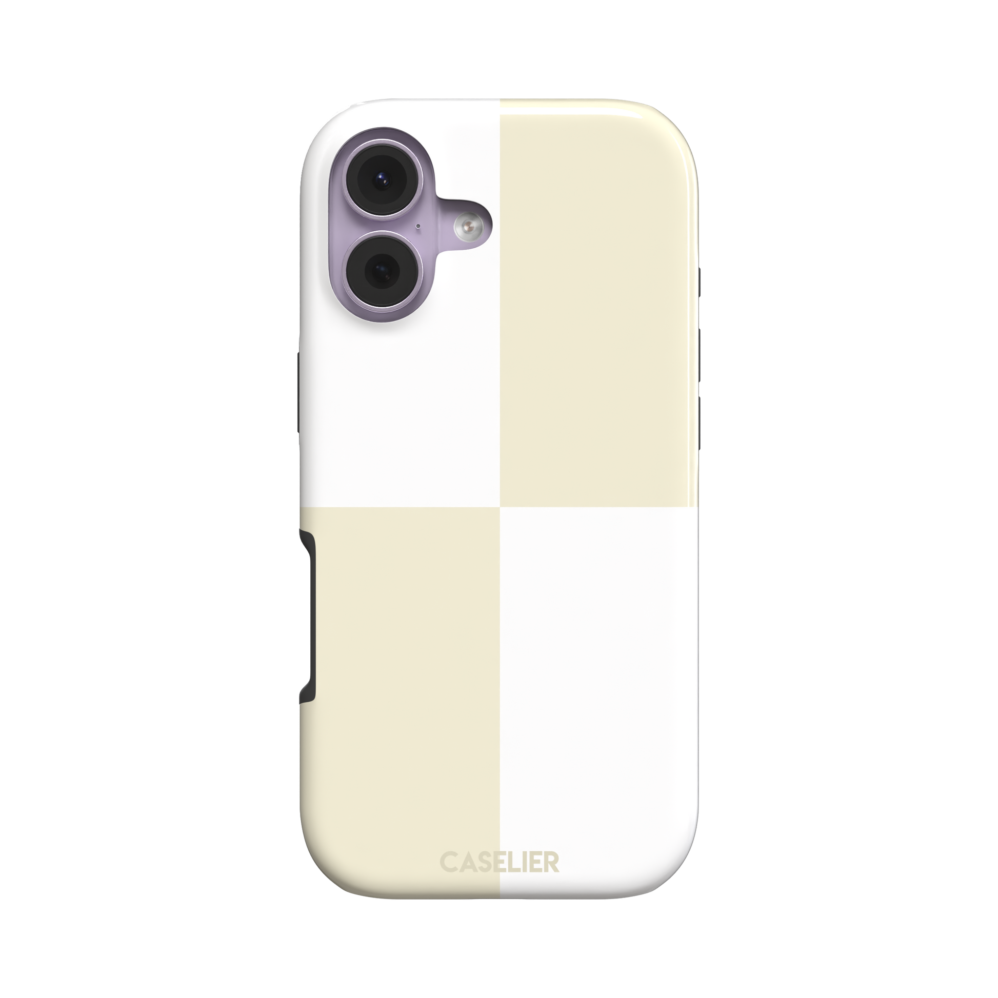 2x2 checkered phone case in soft cream and white with four large minimal squares, phone case by Caselier — tough case, front view