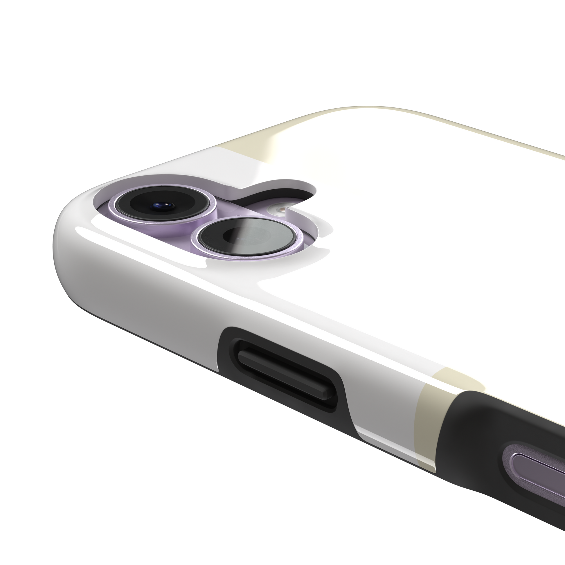 2x2 checkered phone case in soft cream and white with four large minimal squares, phone case by Caselier — tough case, volume buttons detail