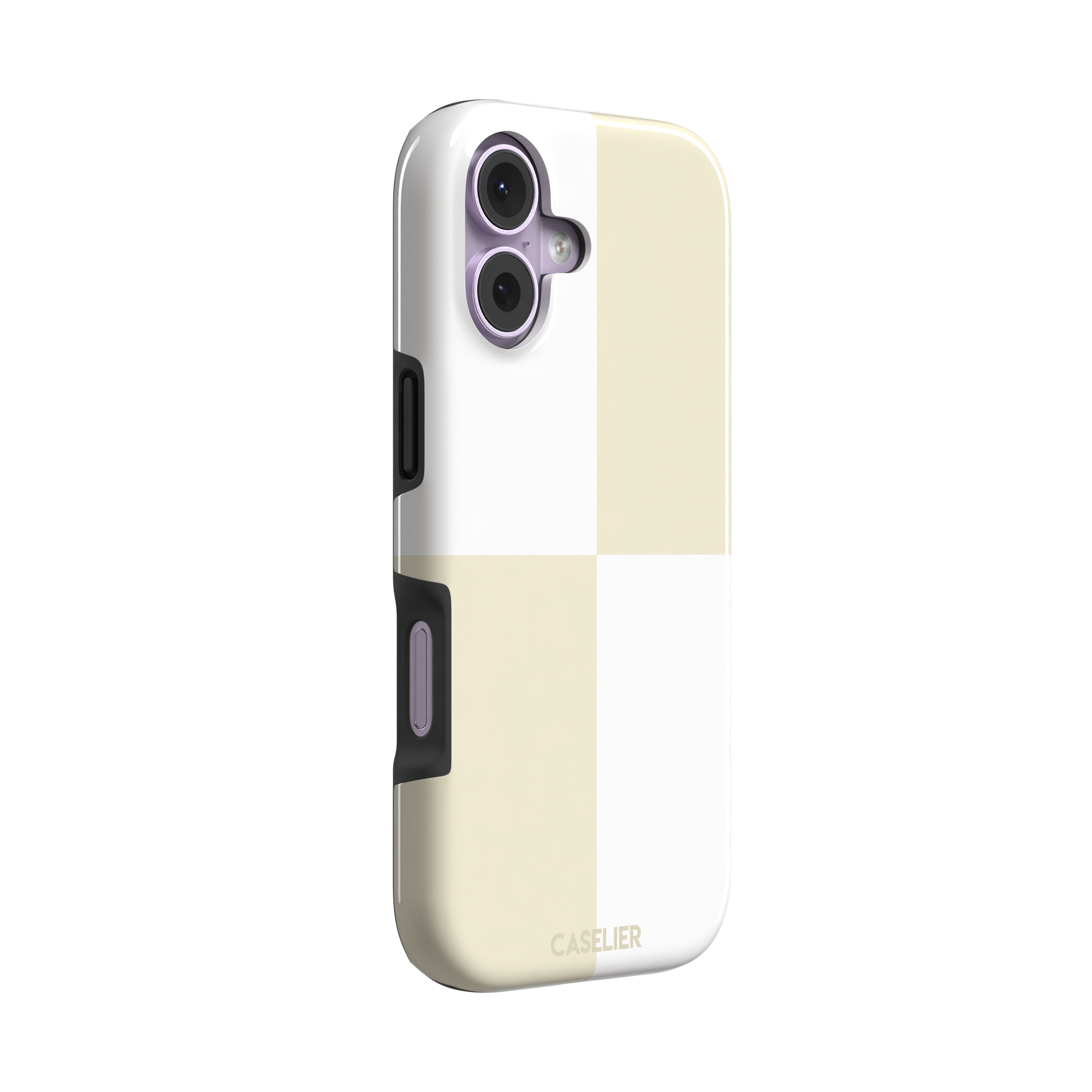 2x2 checkered phone case in soft cream and white with four large minimal squares, phone case by Caselier — tough case, left view