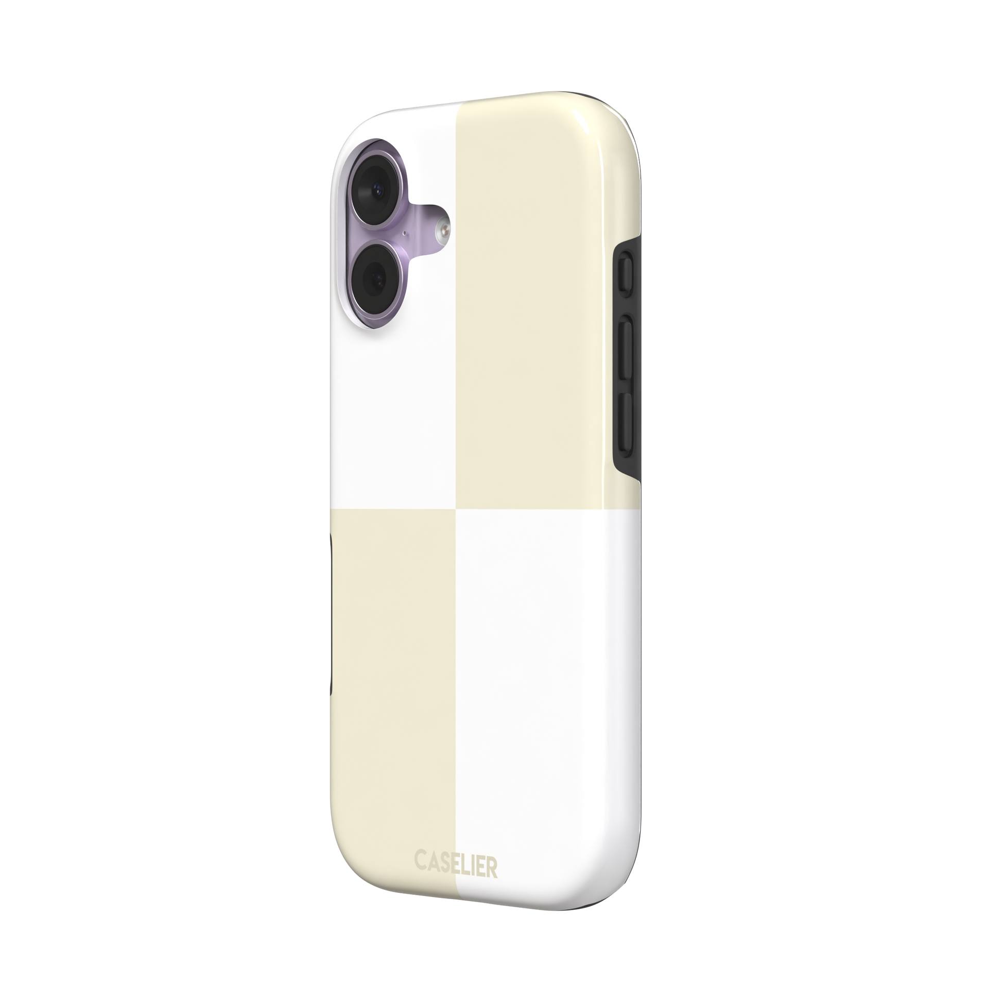 2x2 checkered phone case in soft cream and white with four large minimal squares, phone case by Caselier — tough case, right view
