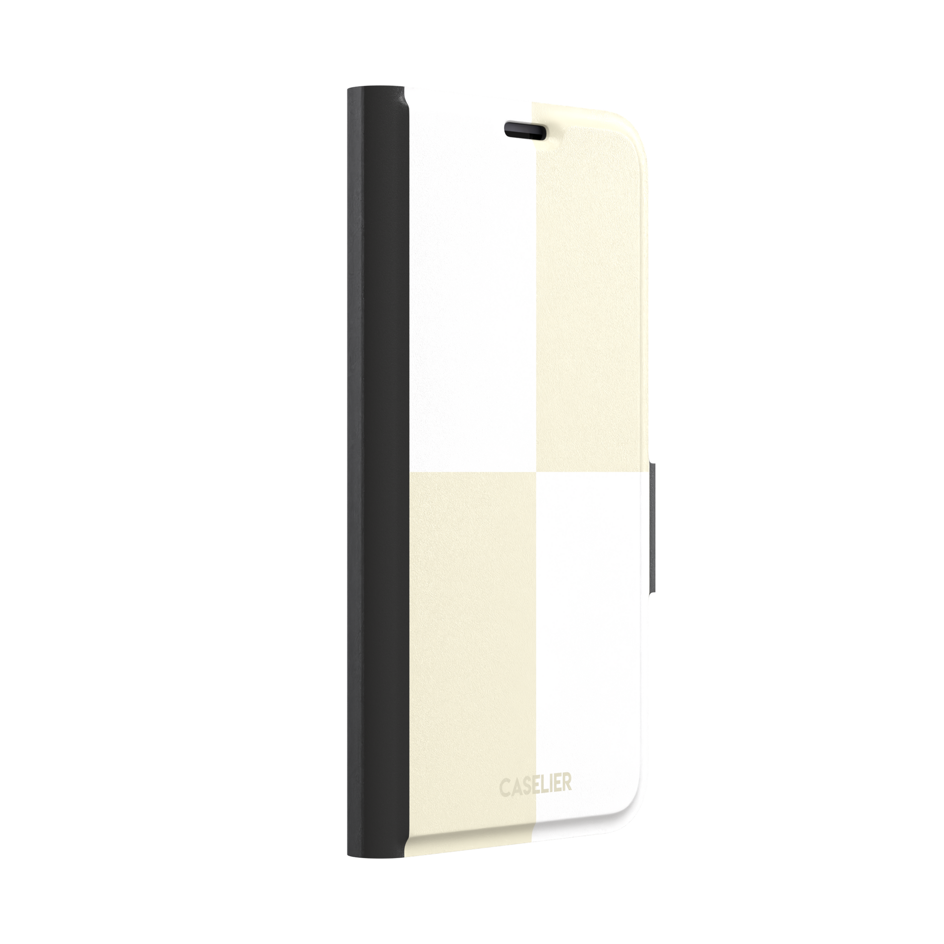 2x2 checkered phone case in soft cream and white with four large minimal squares, phone case by Caselier — wallet case, left view