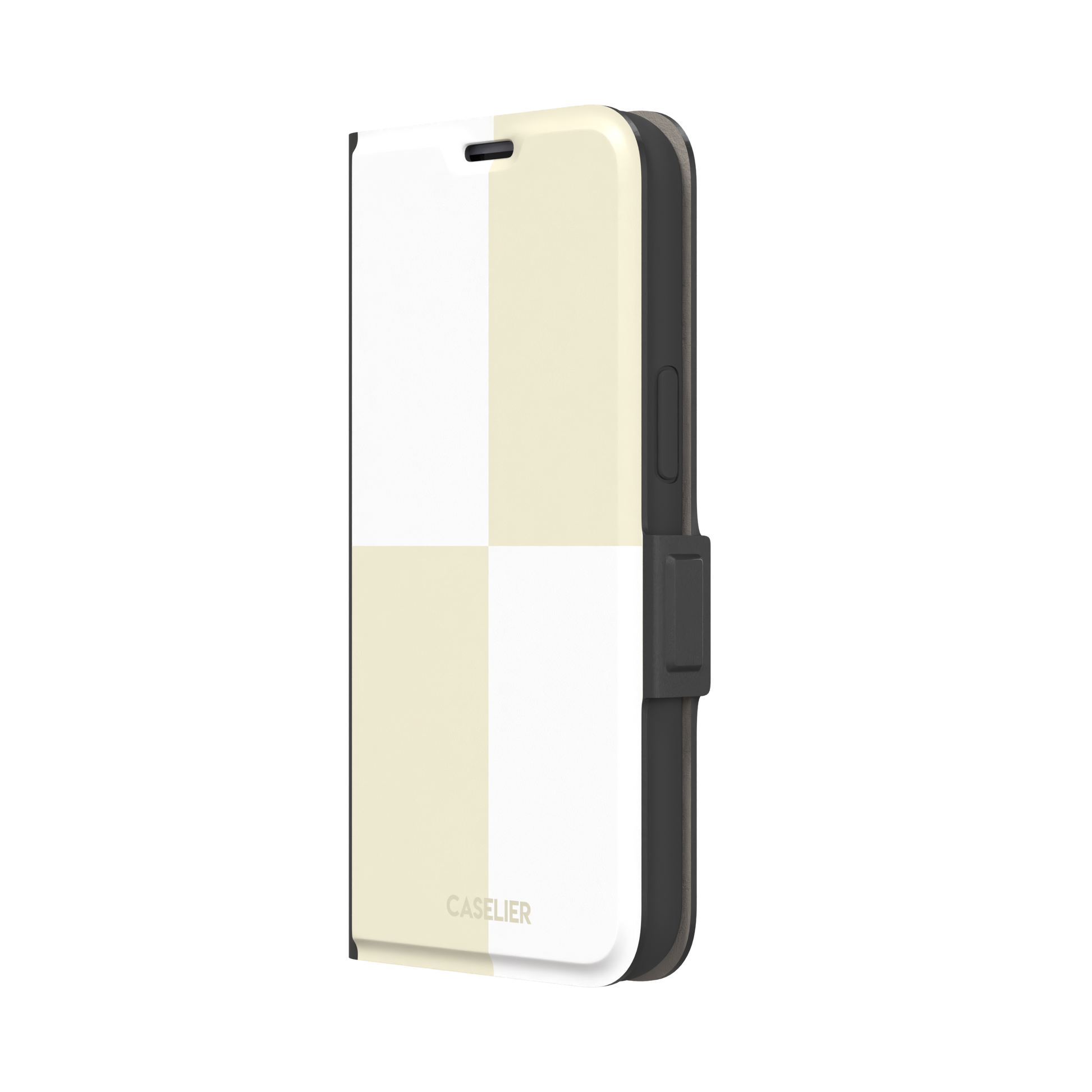 2x2 checkered phone case in soft cream and white with four large minimal squares, phone case by Caselier — wallet case, right view