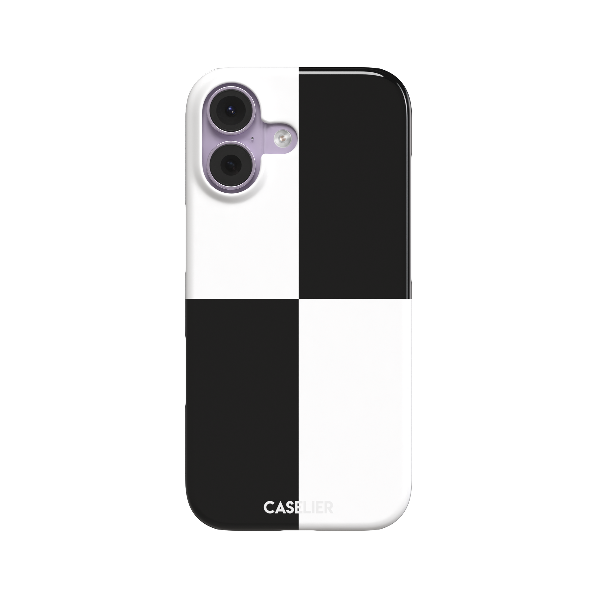 2x2 checkered phone case in black and white with four oversized graphic squares, phone case by Caselier — snap case, front view