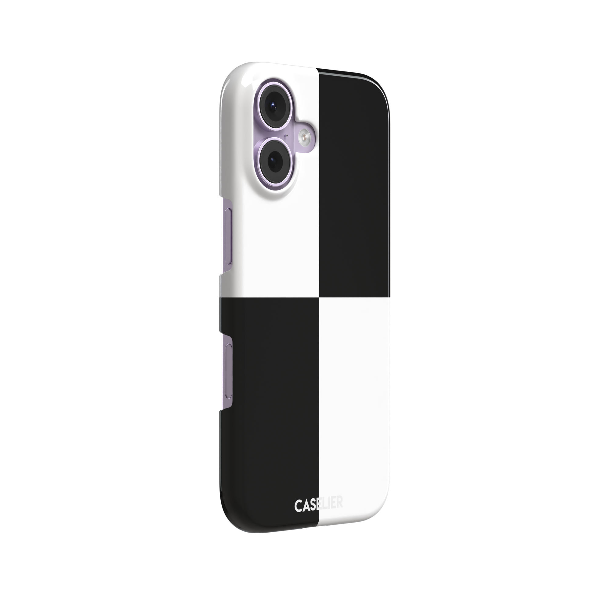 2x2 checkered phone case in black and white with four oversized graphic squares, phone case by Caselier — snap case, left view
