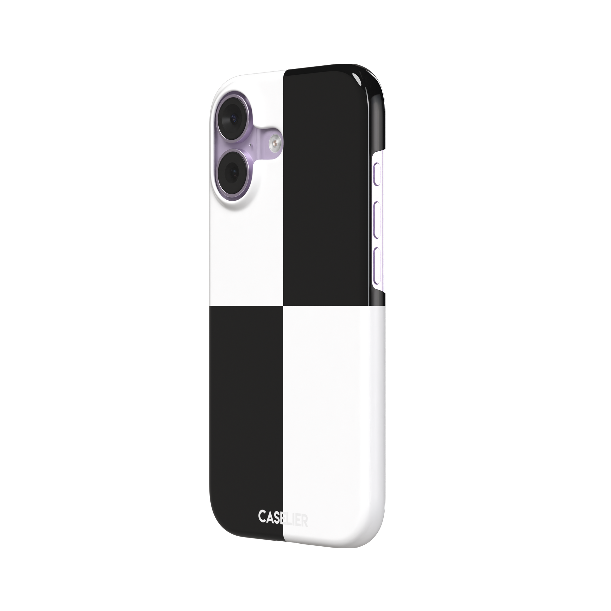 2x2 checkered phone case in black and white with four oversized graphic squares, phone case by Caselier — snap case, right view
