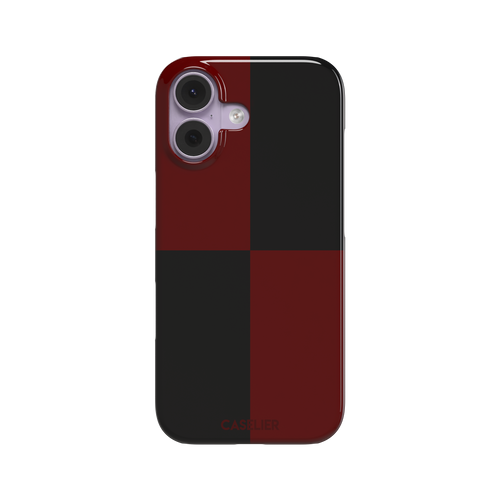 2x2 checkered phone case in deep crimson red and black with four large bold squares, phone case by Caselier — snap case, front view