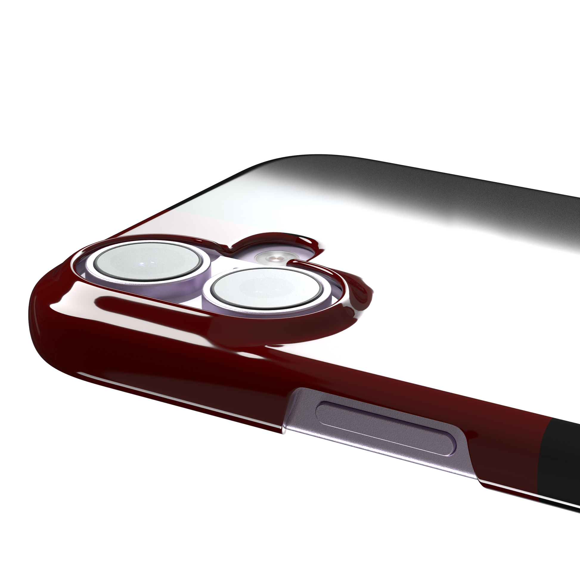 2x2 checkered phone case in deep crimson red and black with four large bold squares, phone case by Caselier — snap case, volume buttons detail