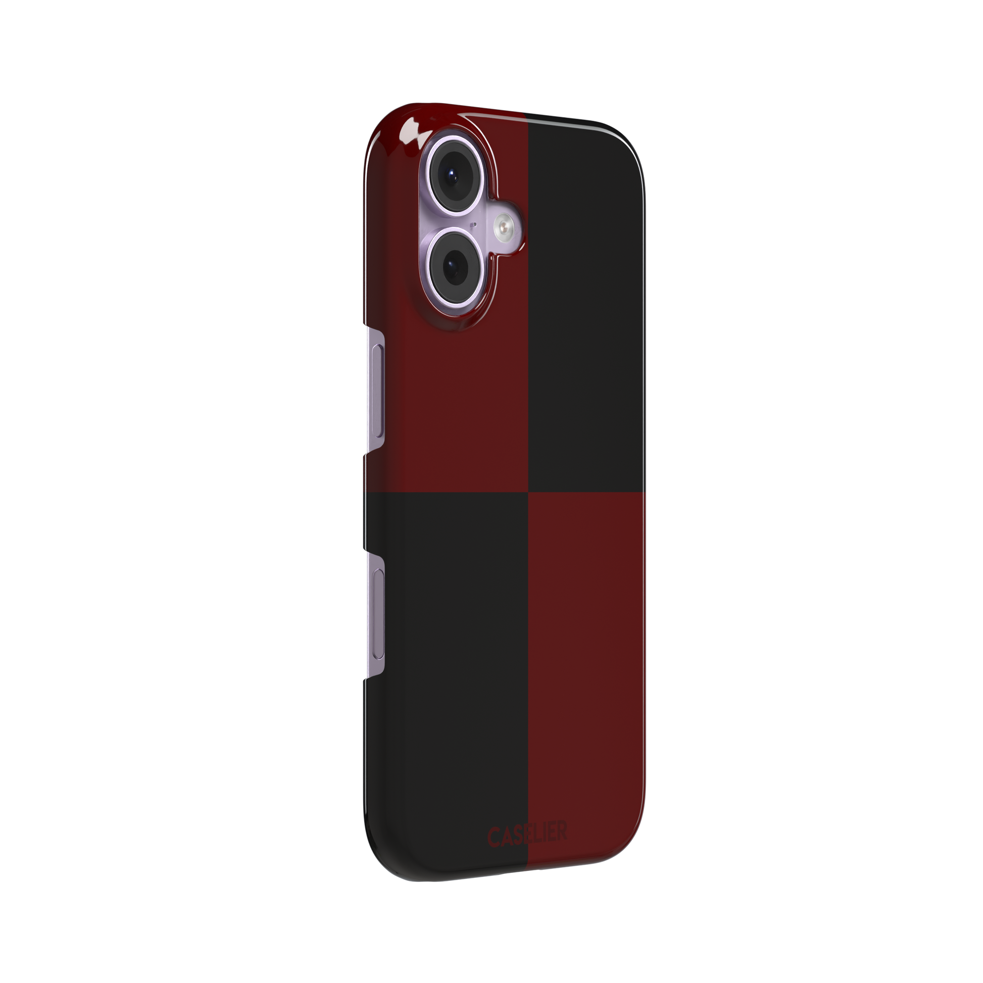 2x2 checkered phone case in deep crimson red and black with four large bold squares, phone case by Caselier — snap case, left view