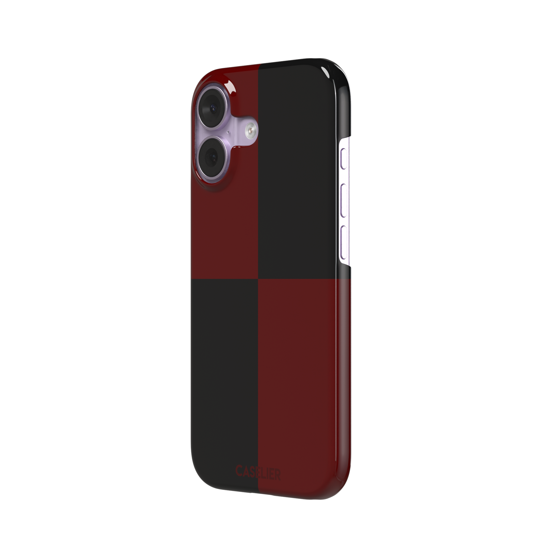2x2 checkered phone case in deep crimson red and black with four large bold squares, phone case by Caselier — snap case, right view