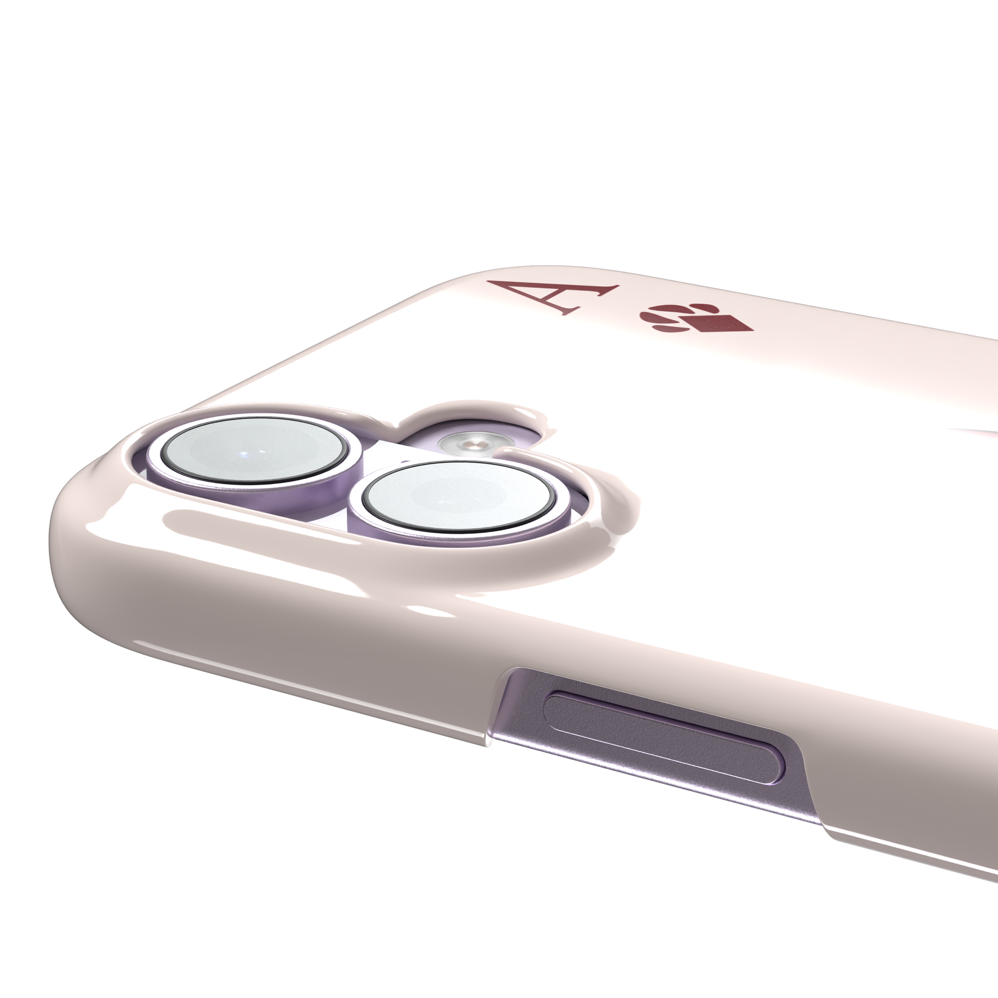 Ace of Diamonds phone case in blush pink with a kawaii cream cat wearing a crimson hood and green bow tie, Ace and paw-print diamond suit symbols at each corner, from the Paw Decks collection — snap case, volume buttons detail
