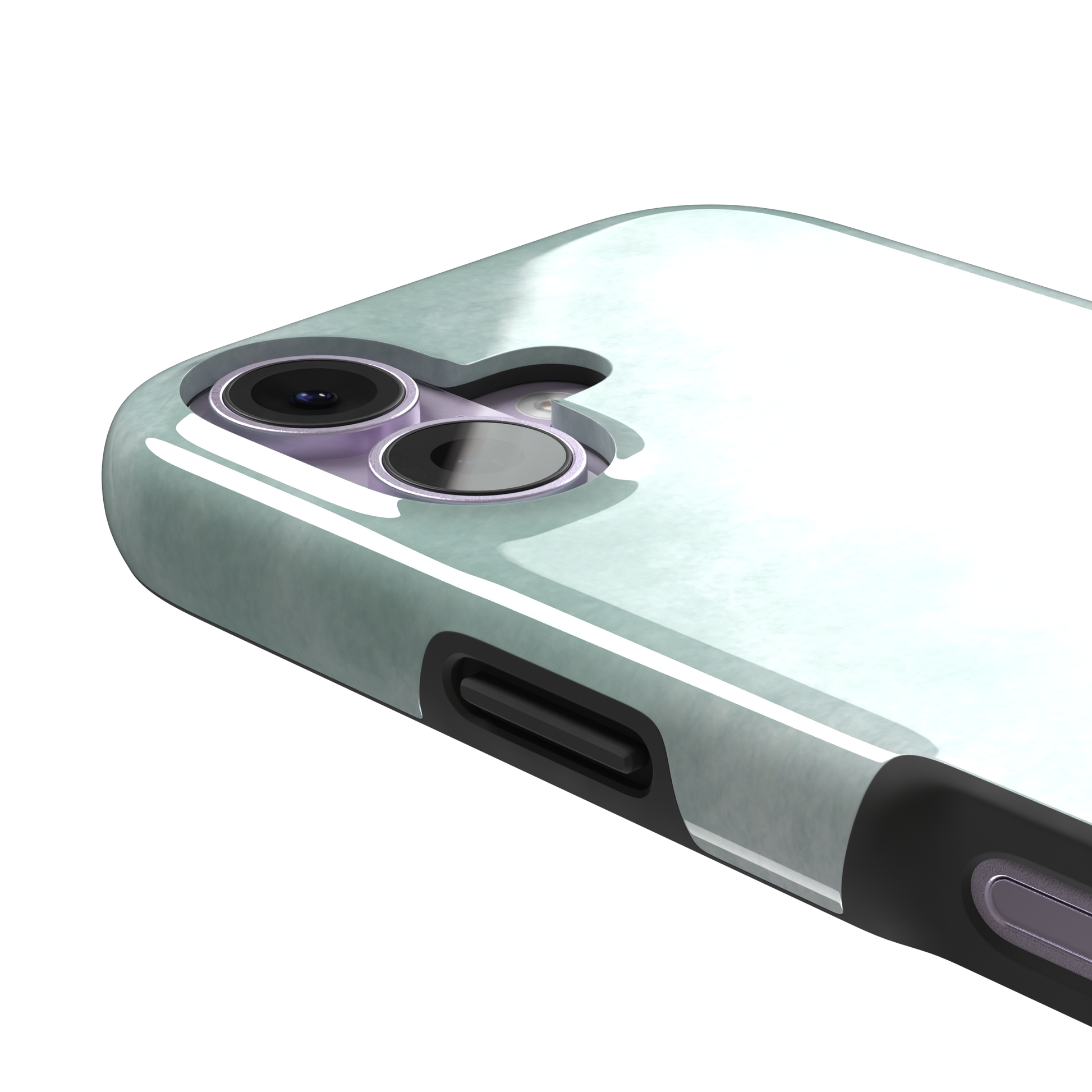 Aqua Green soft mint and teal watercolor phone case, by Caselier — tough case, volume buttons detail