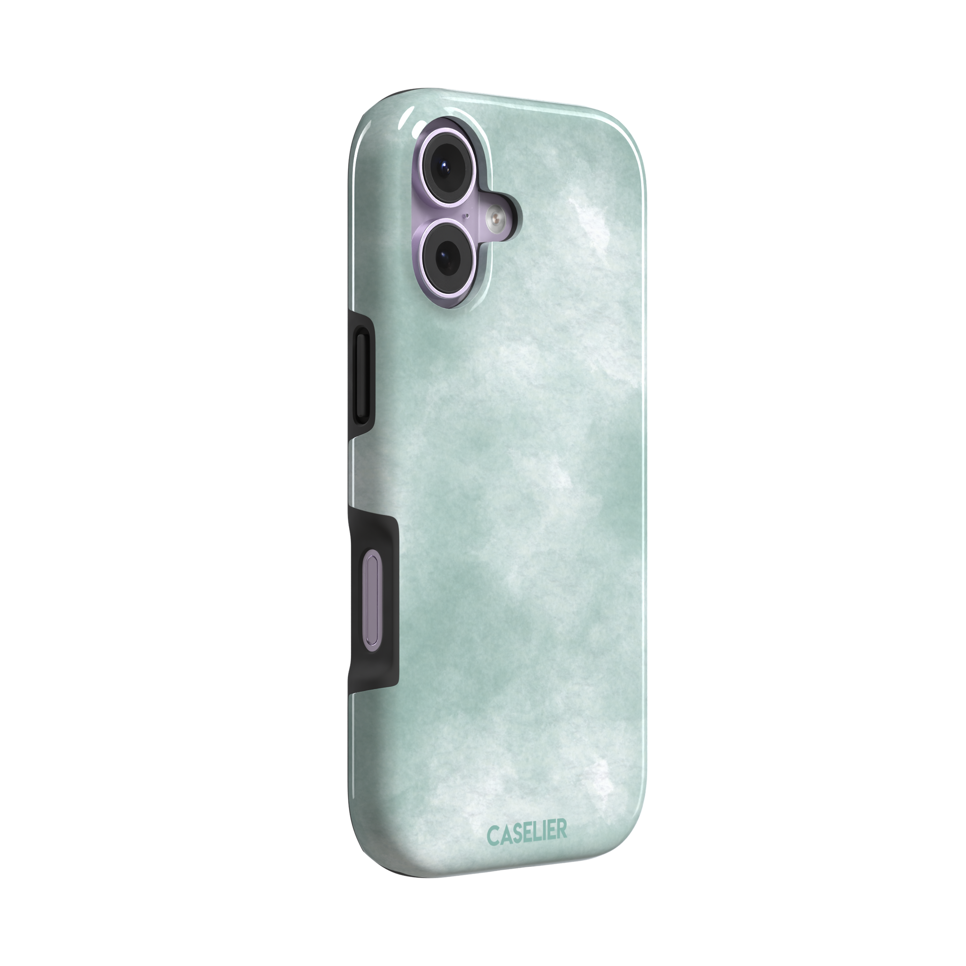 Aqua Green soft mint and teal watercolor phone case, by Caselier — tough case, left view