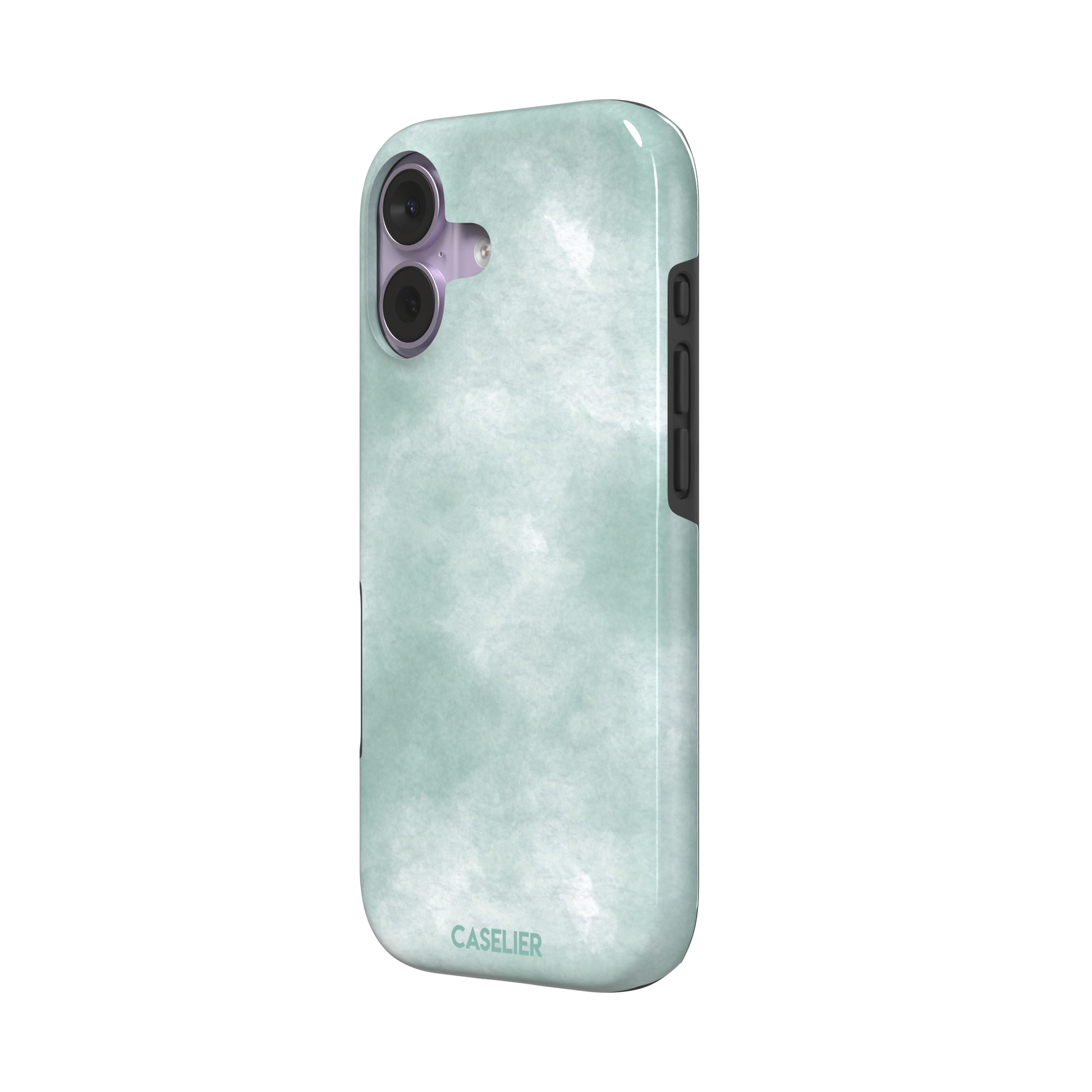 Aqua Green soft mint and teal watercolor phone case, by Caselier — tough case, right view