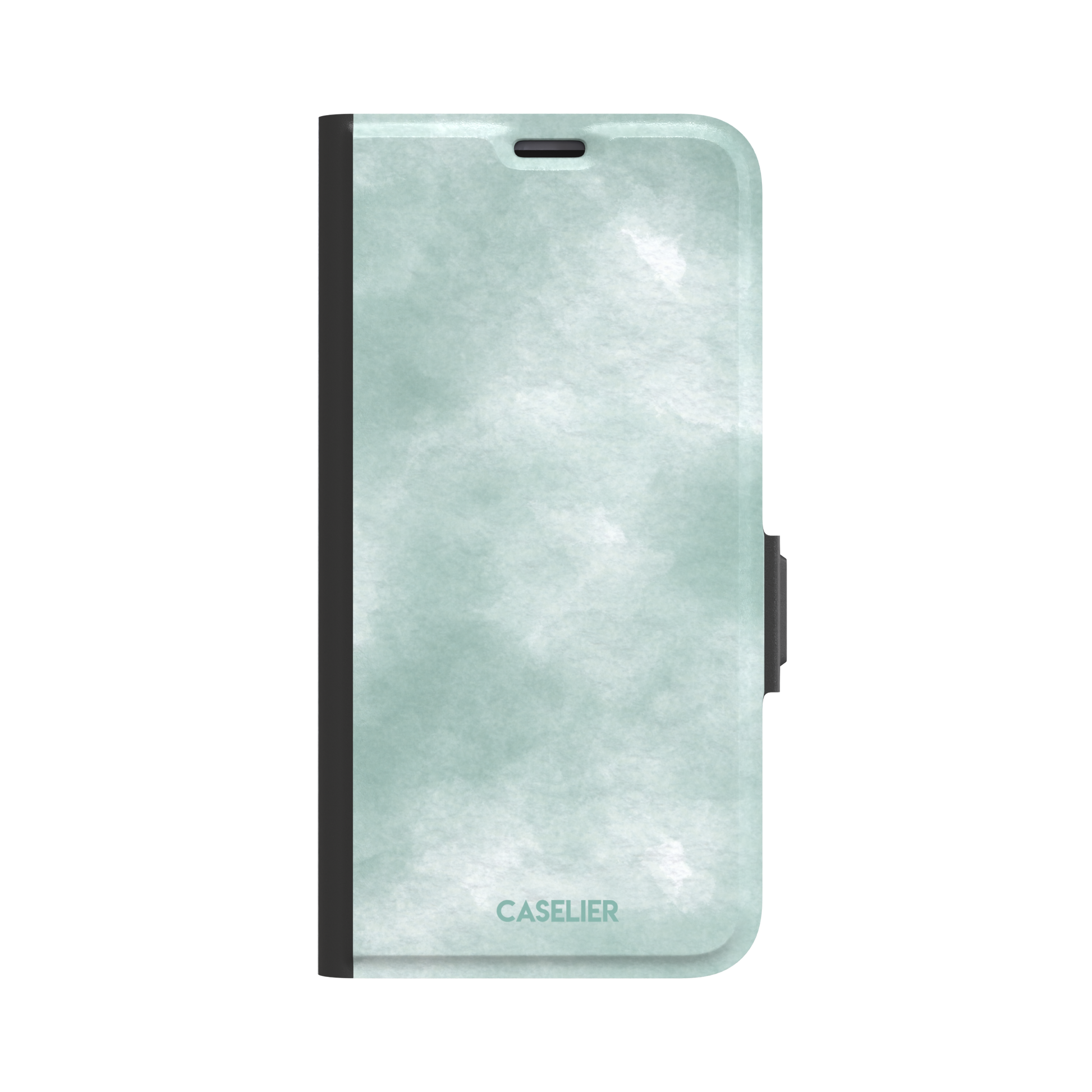 Aqua Green soft mint and teal watercolor phone case, by Caselier — wallet case, front view