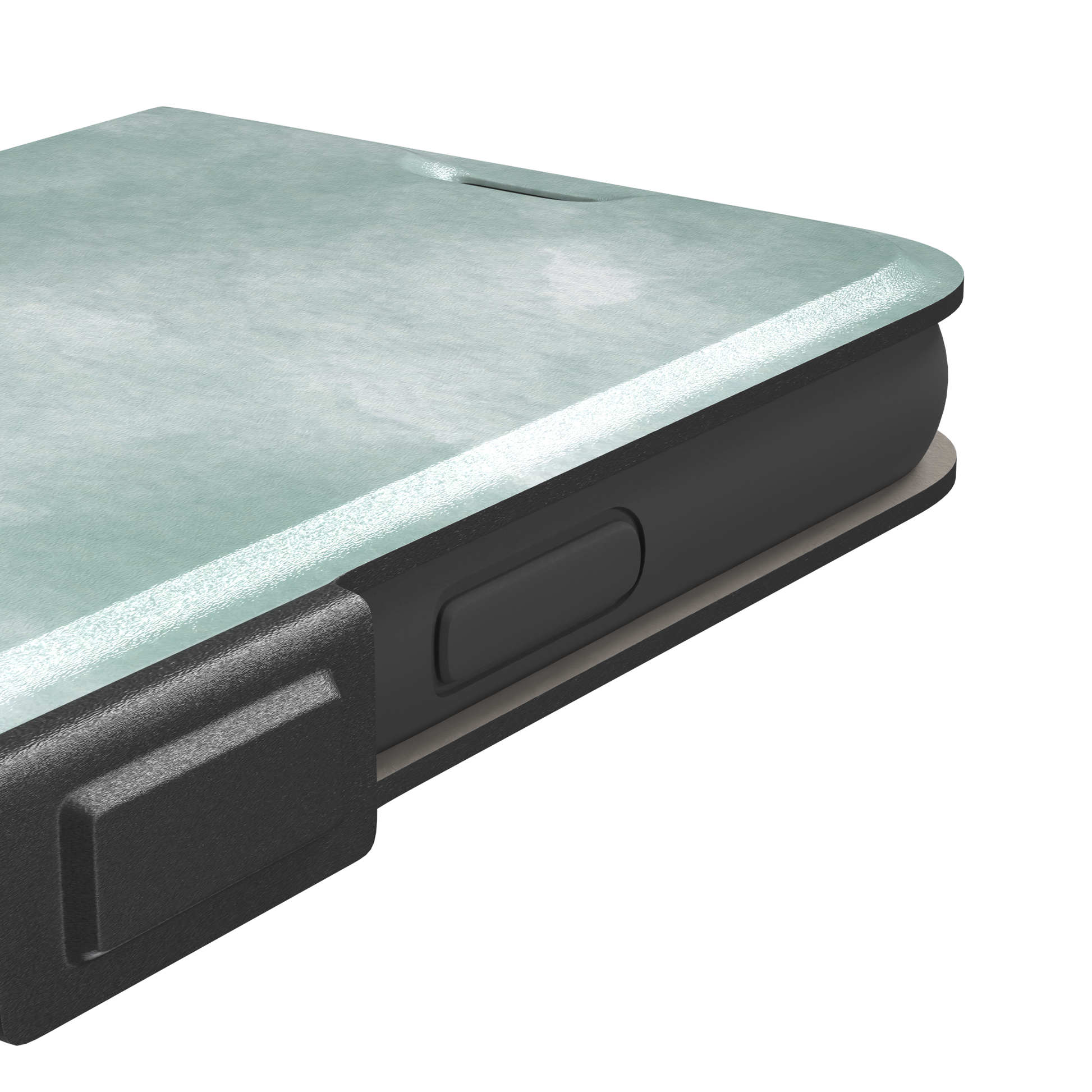 Aqua Green soft mint and teal watercolor phone case, by Caselier — wallet case, volume buttons detail