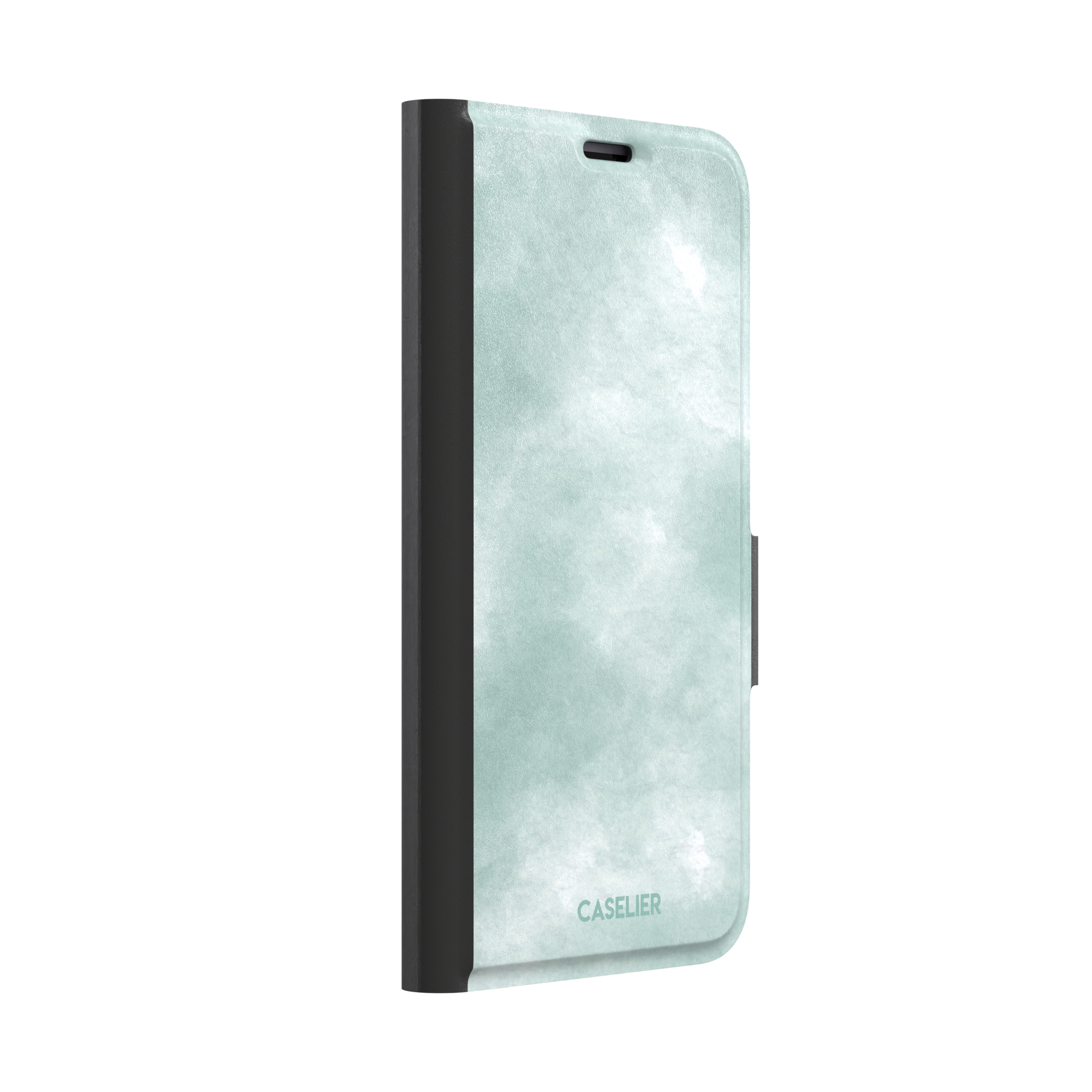 Aqua Green soft mint and teal watercolor phone case, by Caselier — wallet case, left view