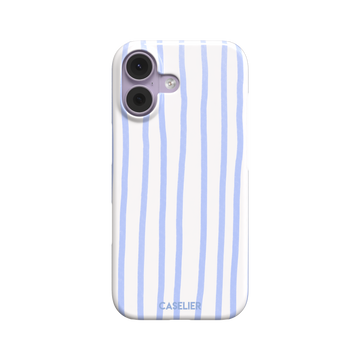 Beach Towel phone case in periwinkle blue and white wavy vertical stripes on iPhone, phone case by Caselier — snap case, front view