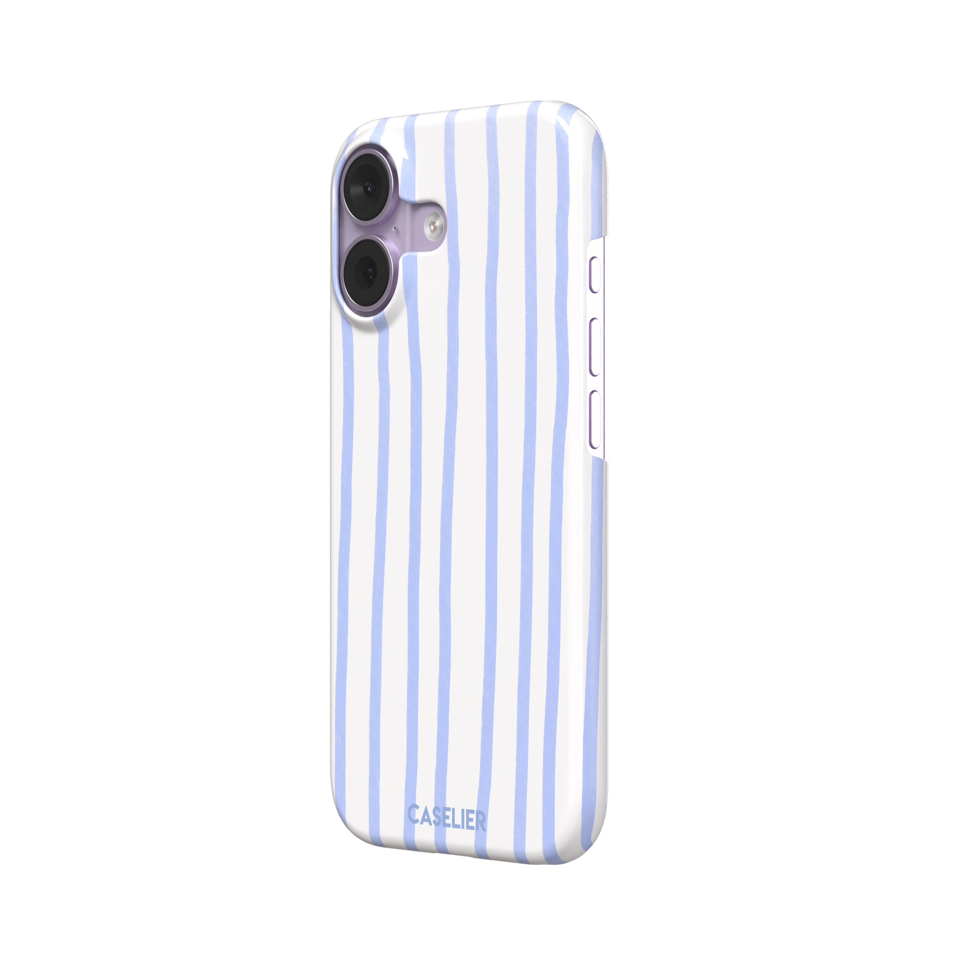Beach Towel phone case in periwinkle blue and white wavy vertical stripes on iPhone, phone case by Caselier — snap case, right view