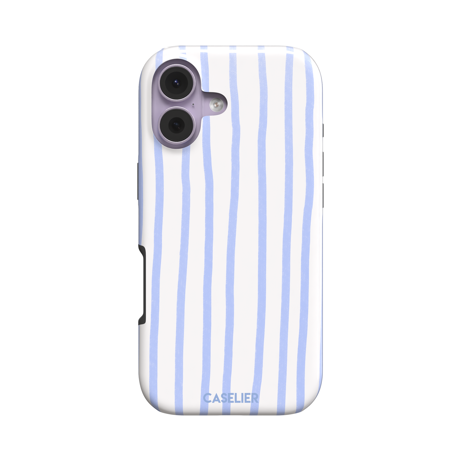 Beach Towel phone case in periwinkle blue and white wavy vertical stripes on iPhone, phone case by Caselier — tough case, front view