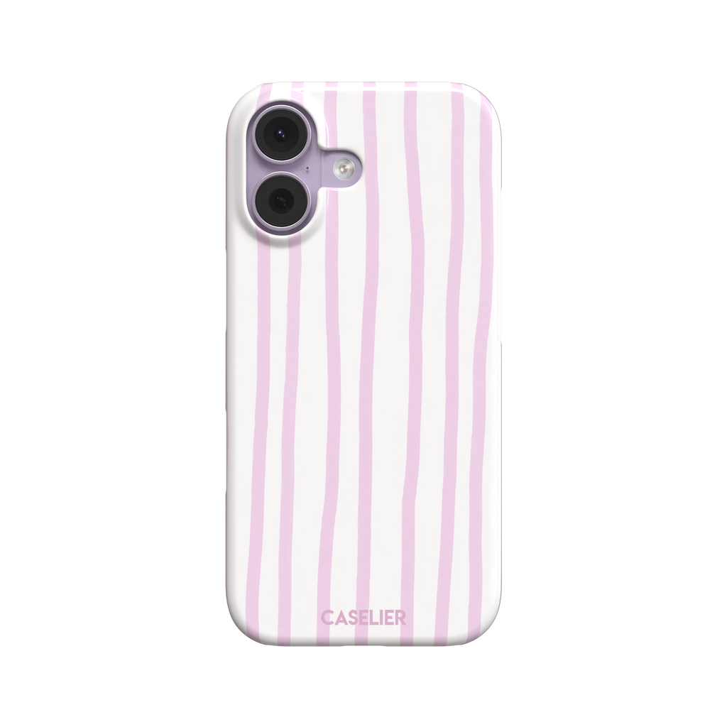 Beach Towel phone case in pink lilac and white wavy vertical stripes color variant on iPhone, phone case by Caselier — snap case, front view