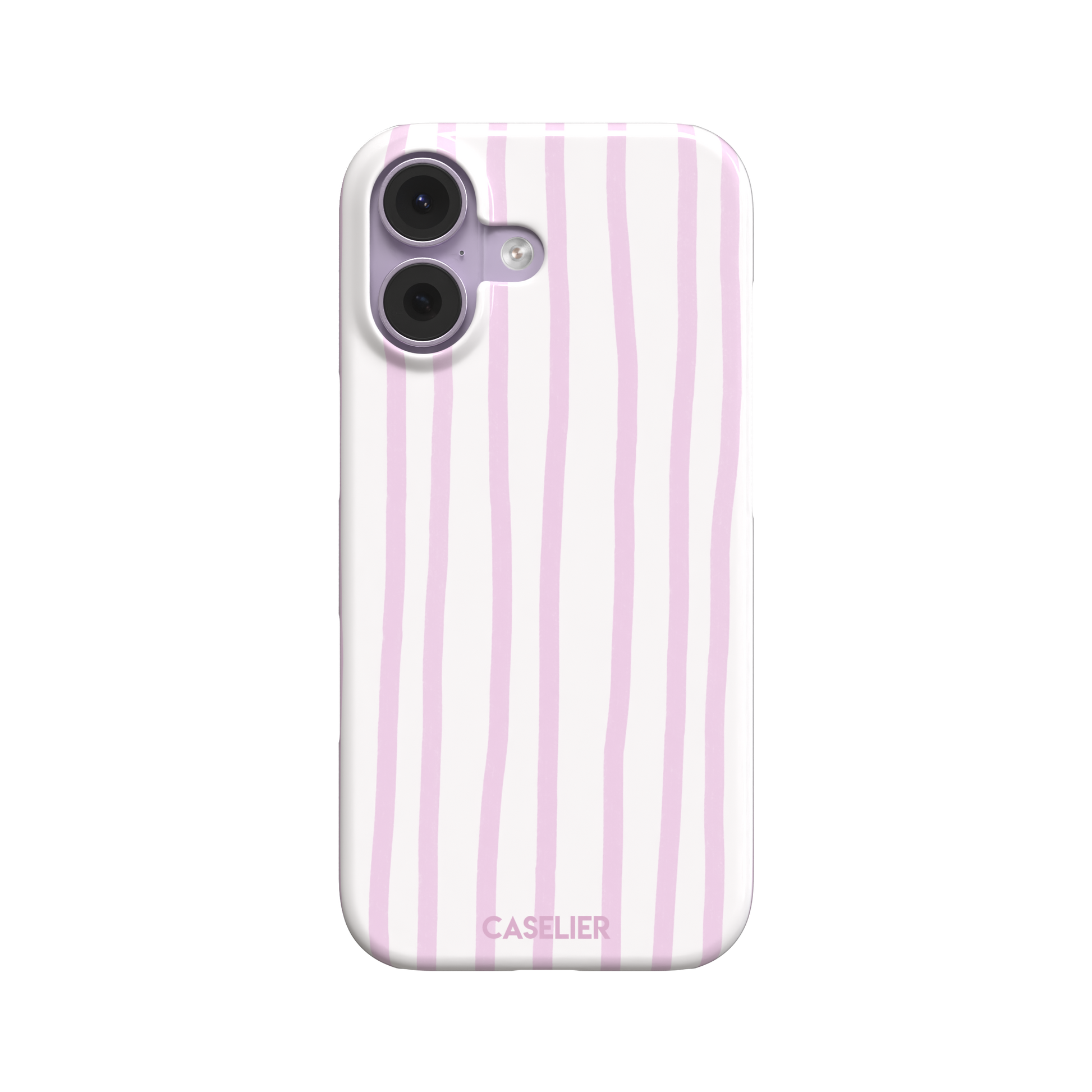 Beach Towel phone case in pink lilac and white wavy vertical stripes color variant on iPhone, phone case by Caselier — snap case, front view