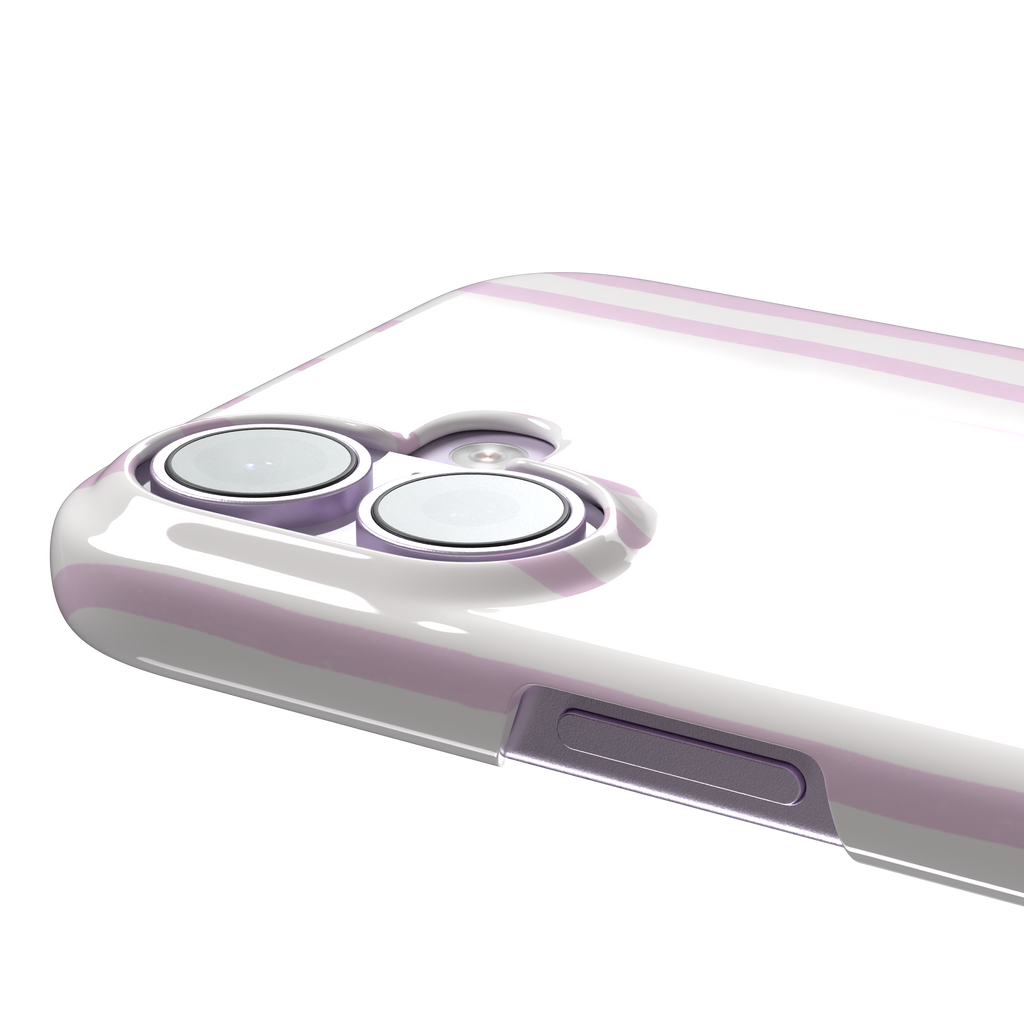 Beach Towel phone case in pink lilac and white wavy vertical stripes color variant on iPhone, phone case by Caselier — snap case, volume buttons detail