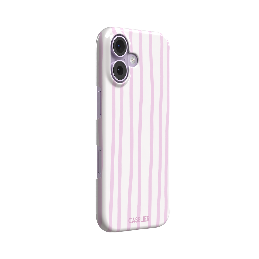Beach Towel phone case in pink lilac and white wavy vertical stripes color variant on iPhone, phone case by Caselier — snap case, left view