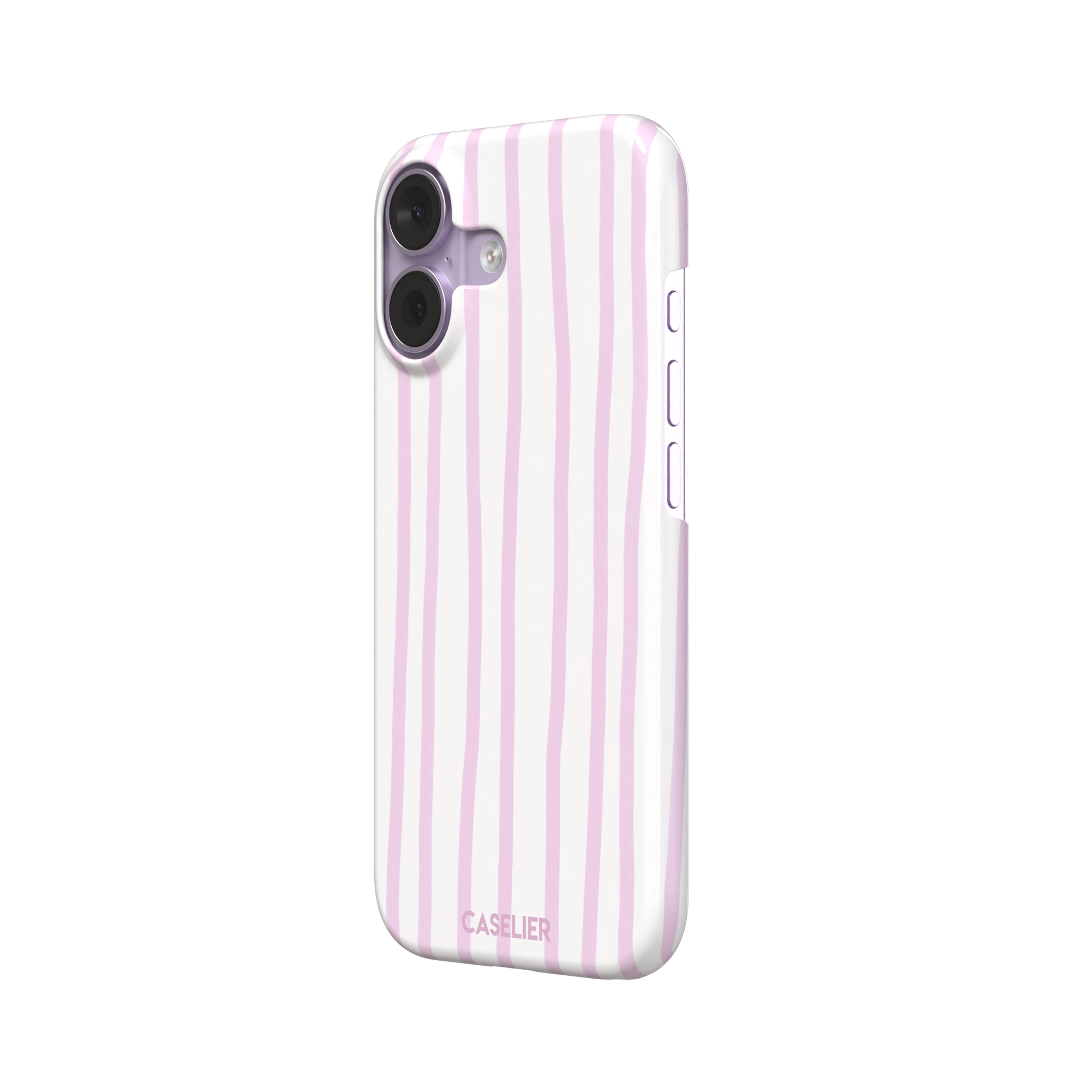 Beach Towel phone case in pink lilac and white wavy vertical stripes color variant on iPhone, phone case by Caselier — snap case, right view