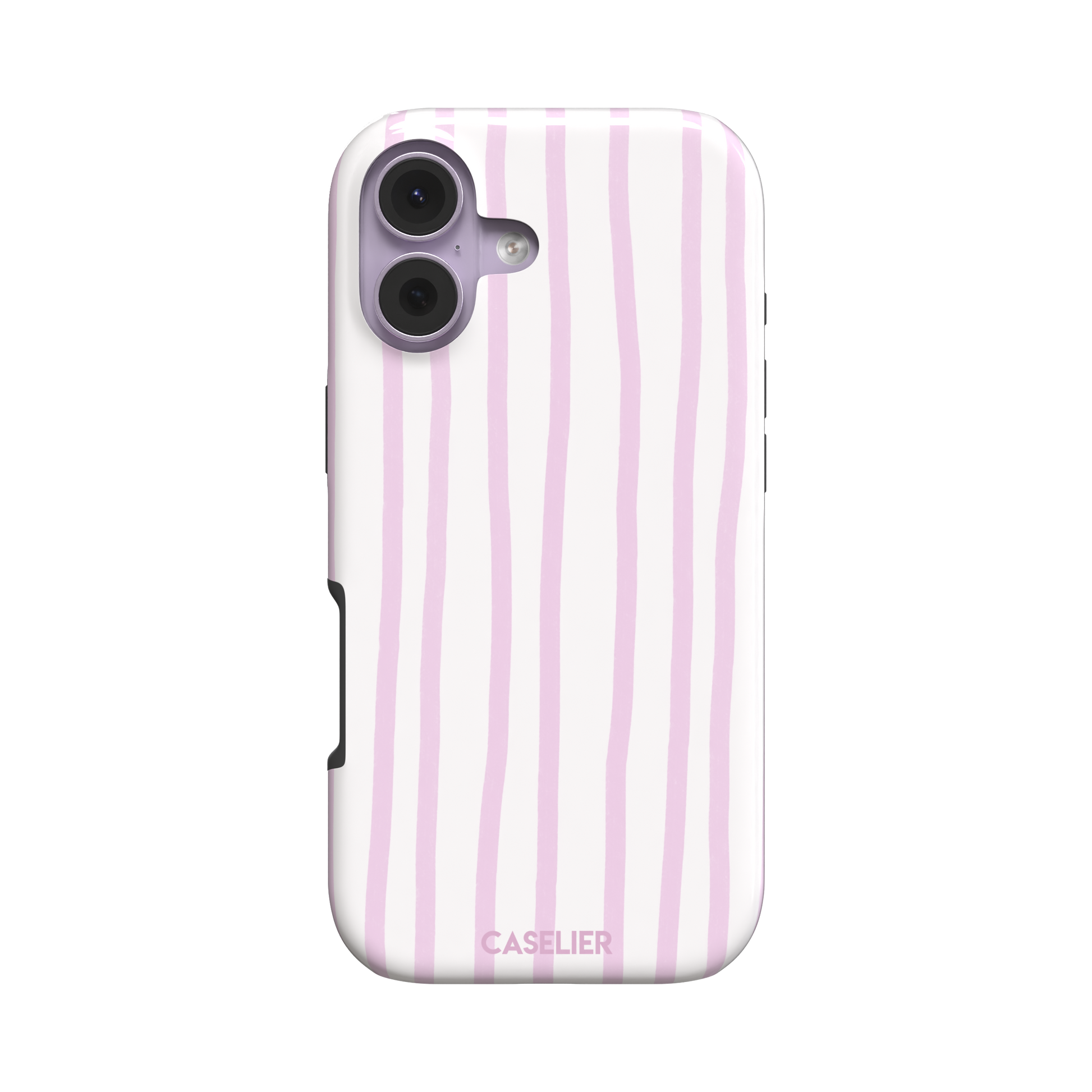 Beach Towel phone case in pink lilac and white wavy vertical stripes color variant on iPhone, phone case by Caselier — tough case, front view