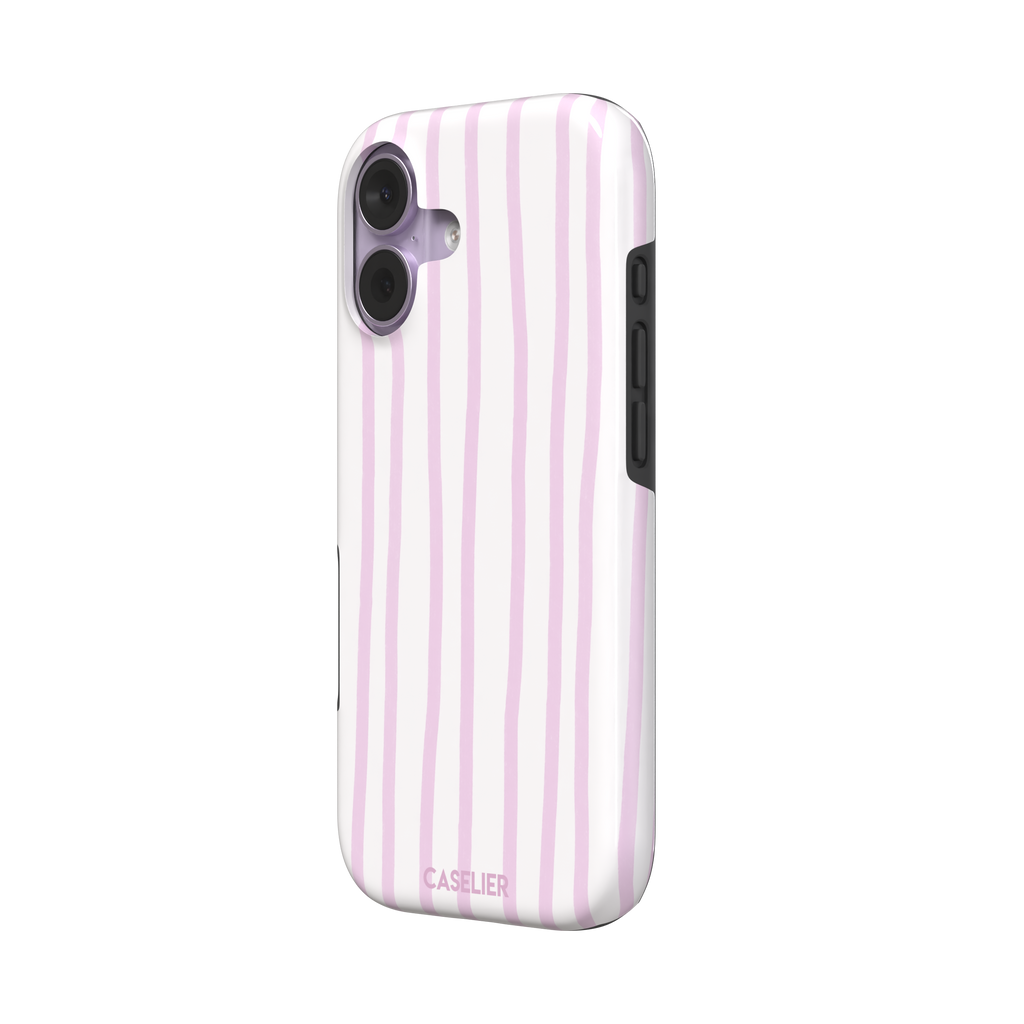 Beach Towel phone case in pink lilac and white wavy vertical stripes color variant on iPhone, phone case by Caselier — tough case, right view