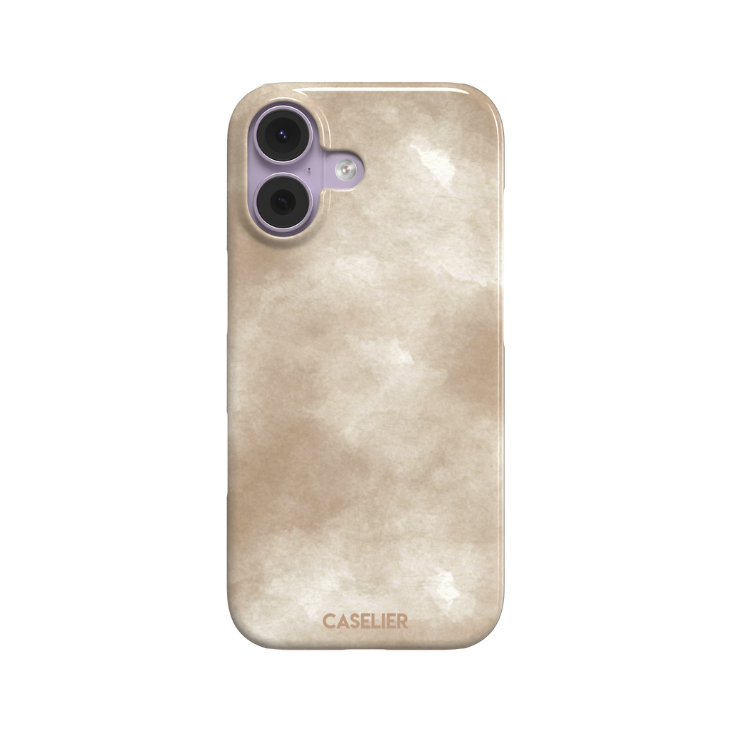 Beige watercolor wash phone case with soft ivory and warm tan cloud-like tones, phone case by Caselier — snap case, front view