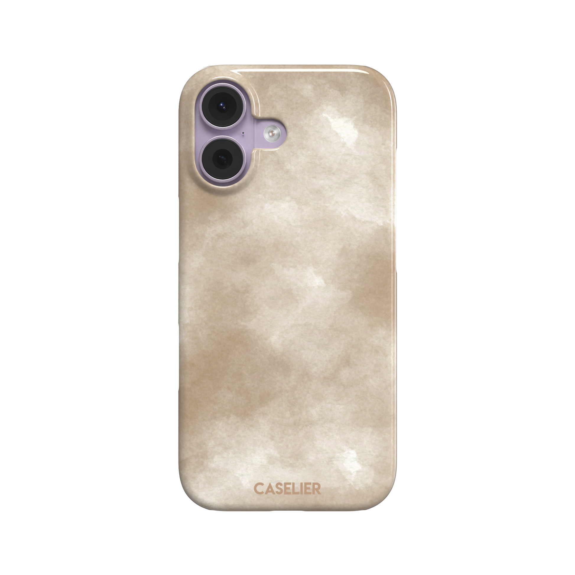Beige watercolor wash phone case with soft ivory and warm tan cloud-like tones, phone case by Caselier — snap case, front view