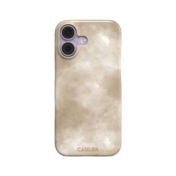 Beige watercolor wash phone case with soft ivory and warm tan cloud-like tones, phone case by Caselier — snap case, front view