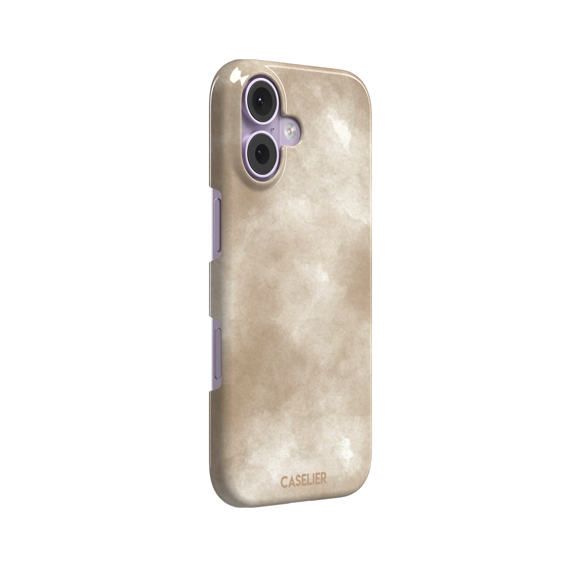 Beige watercolor wash phone case with soft ivory and warm tan cloud-like tones, phone case by Caselier — snap case, left view