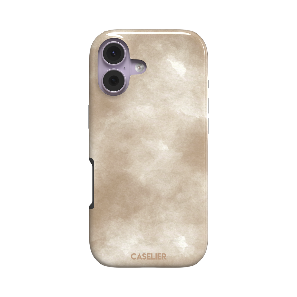 Beige watercolor wash phone case with soft ivory and warm tan cloud-like tones, phone case by Caselier — tough case, front view