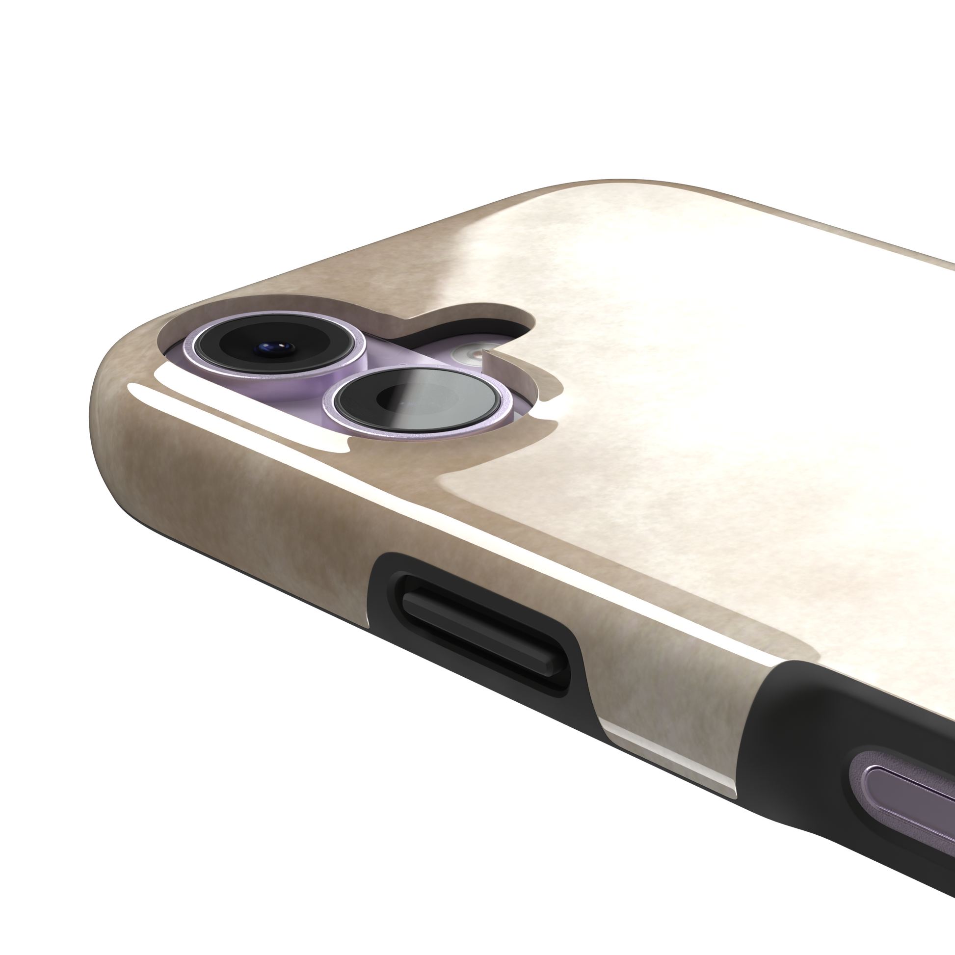 Beige watercolor wash phone case with soft ivory and warm tan cloud-like tones, phone case by Caselier — tough case, volume buttons detail
