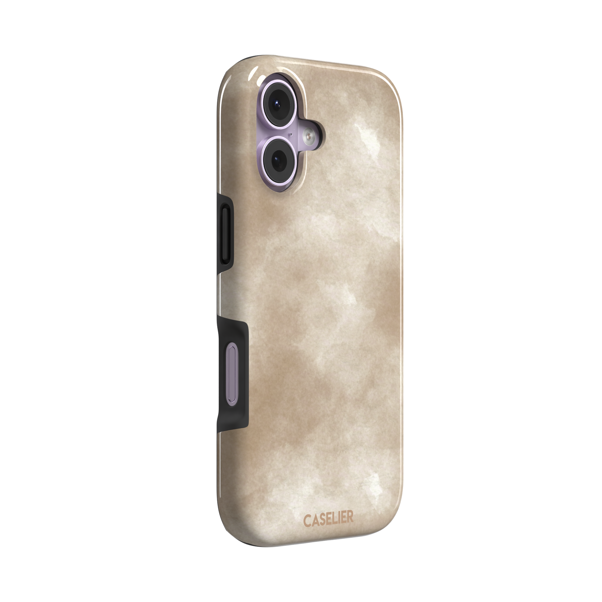 Beige watercolor wash phone case with soft ivory and warm tan cloud-like tones, phone case by Caselier — tough case, left view