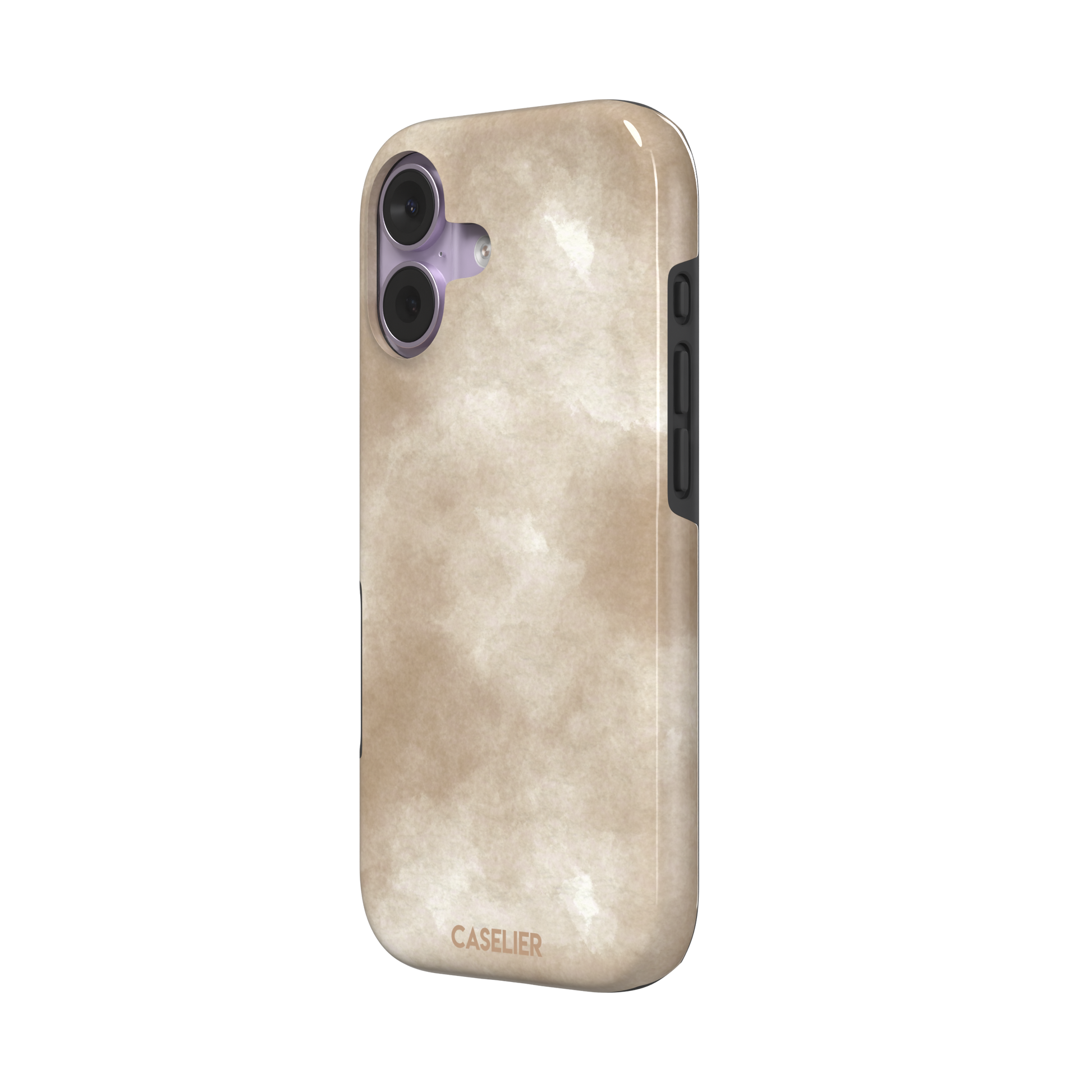 Beige watercolor wash phone case with soft ivory and warm tan cloud-like tones, phone case by Caselier — tough case, right view