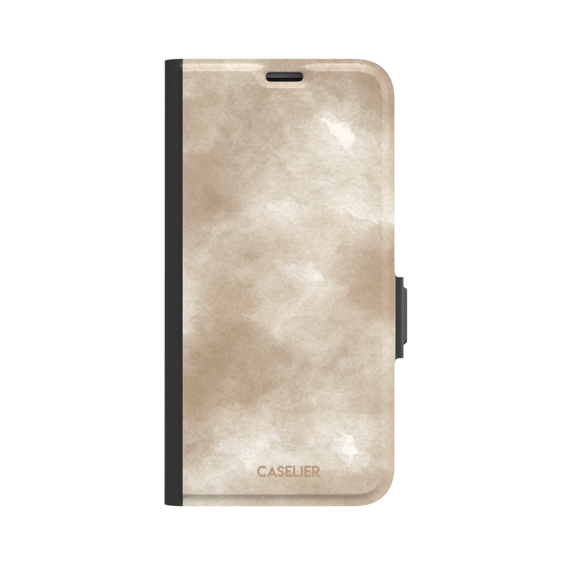Beige watercolor wash phone case with soft ivory and warm tan cloud-like tones, phone case by Caselier — wallet case, front view