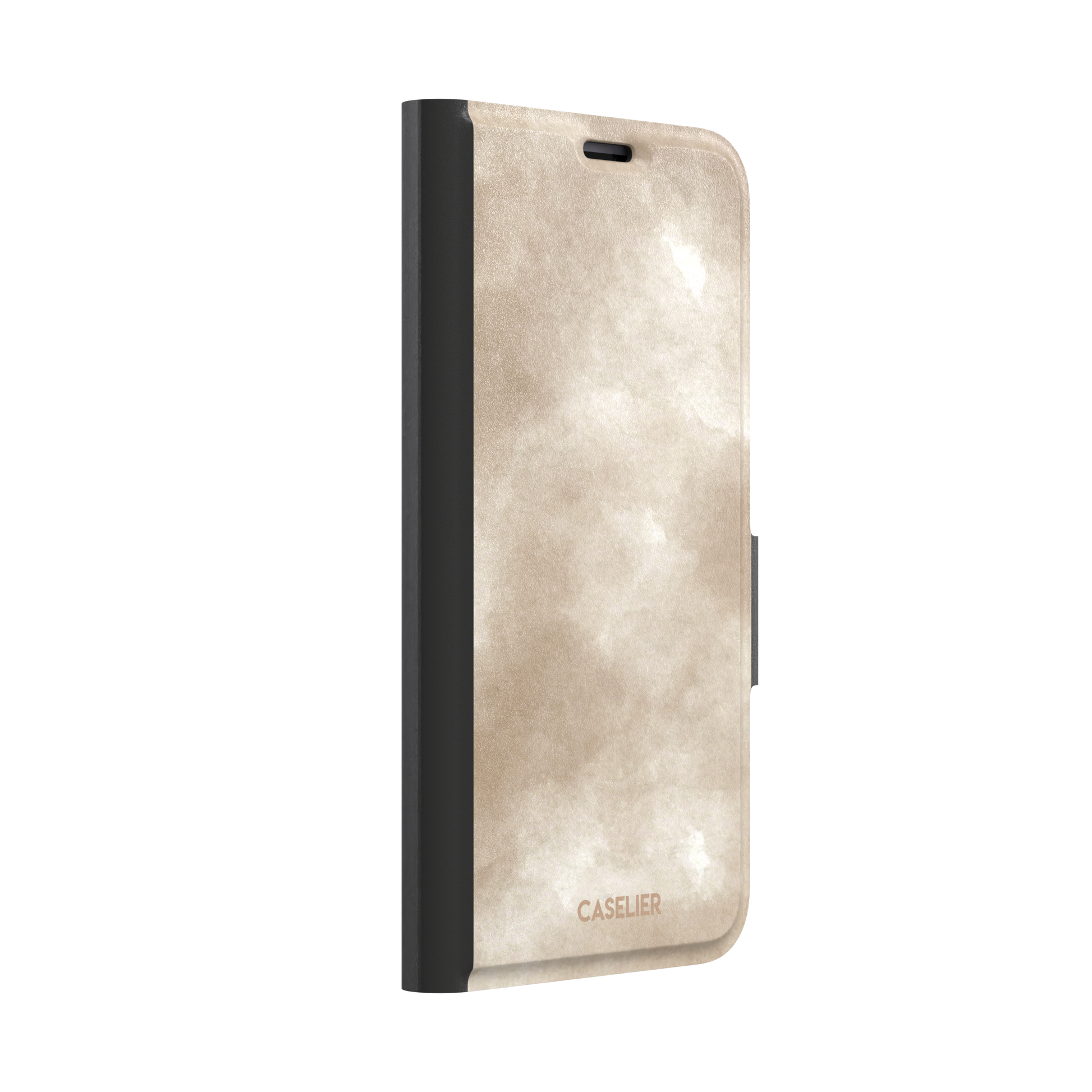 Beige watercolor wash phone case with soft ivory and warm tan cloud-like tones, phone case by Caselier — wallet case, left view