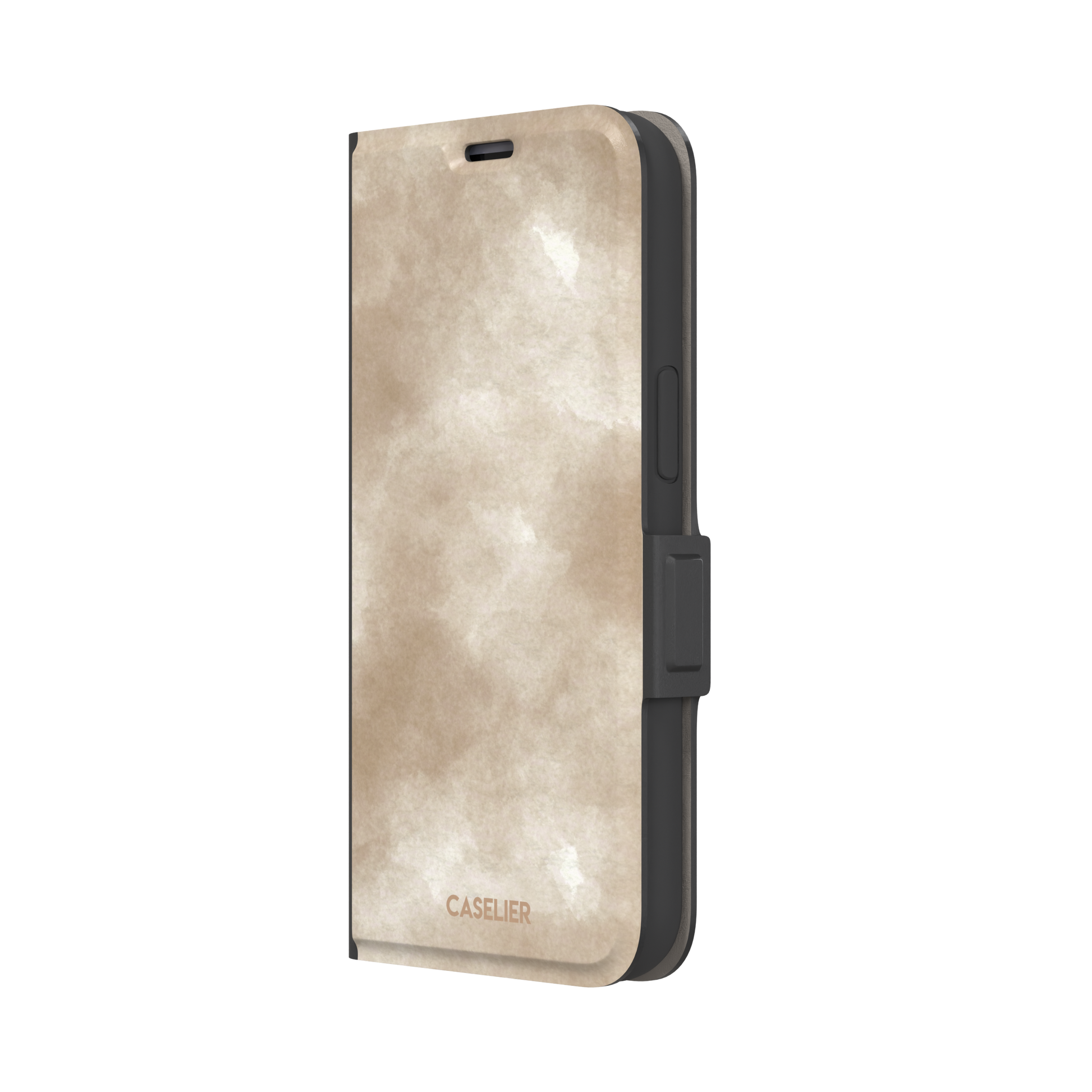 Beige watercolor wash phone case with soft ivory and warm tan cloud-like tones, phone case by Caselier — wallet case, right view