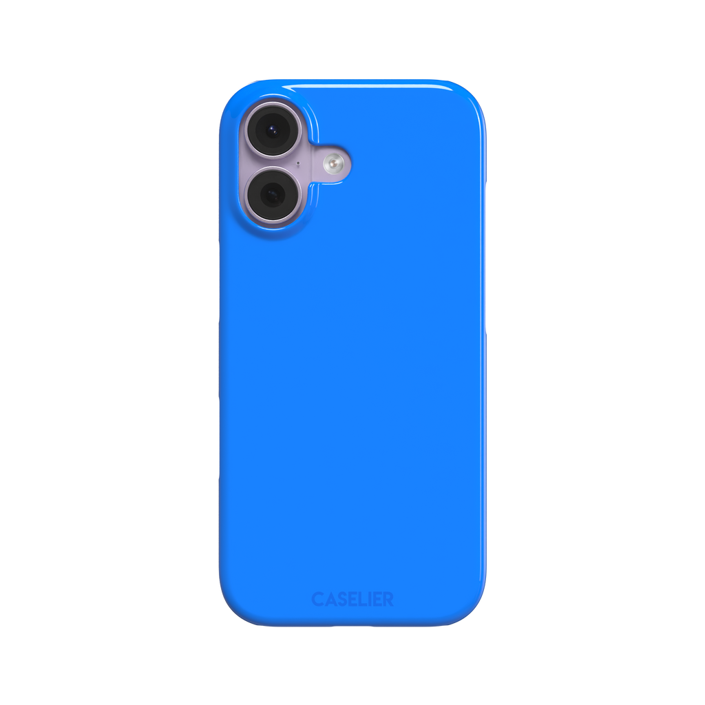Vivid cobalt blue solid-color phone case, secondary front view, phone case by Caselier — snap case, front view